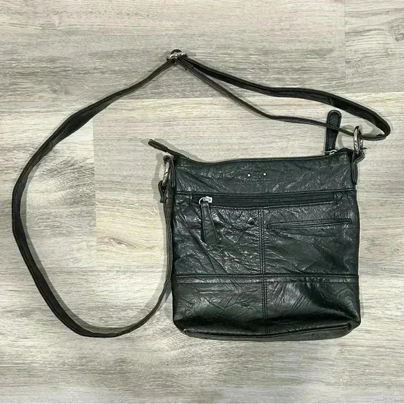 Stone Mountain Crossbody Purse Black Soft Leather Medium Shoulder Bag Adjustable - Picture 4 of 11